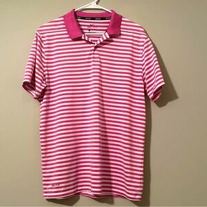 Nike Golf Dri-Fit Short Sleeve Performance Polo Shirt Pink/White Stripe Men's M